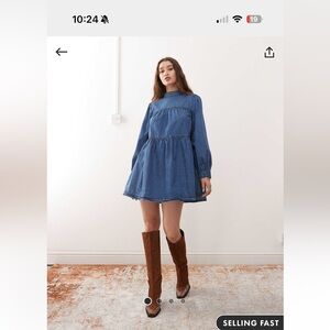 Long Sleeve Hi Neck Denim Dress